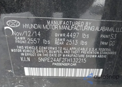 2015 Hyundai Sonata Se z USA, uszkodzony, nr VIN 5NPE24AF2FH132215